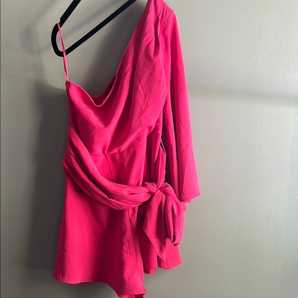 Petal & Pup Hot Pink One-Shoulder Romper with Tie Waist